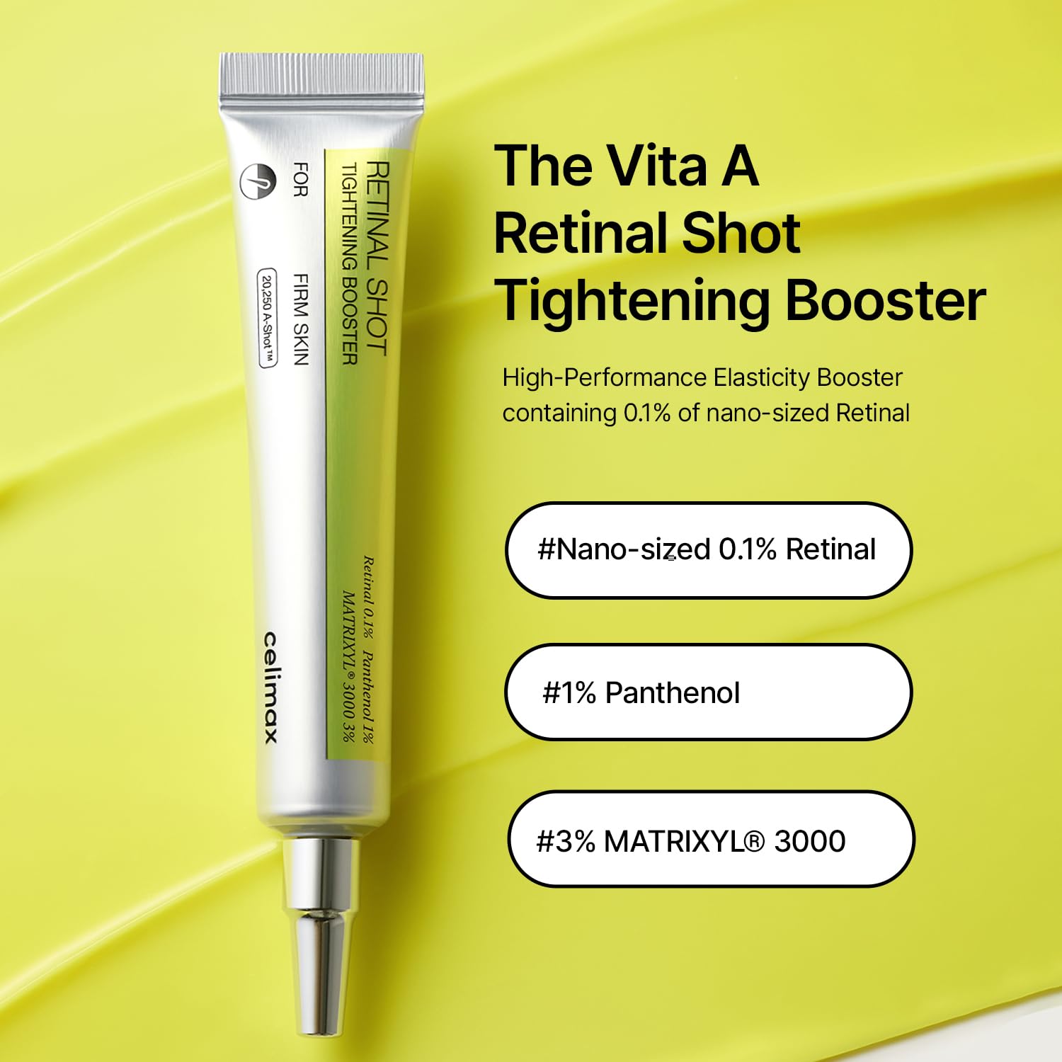 celimax The Vita A Retinal Shot Tightening Booster | 0.1% Retinal, 3% Matryxyl, High-Strength Retinoid for Anti-Aging, Pore Minimizer, Wrinkles & Fine Lines, Firmer Skin, 15ml