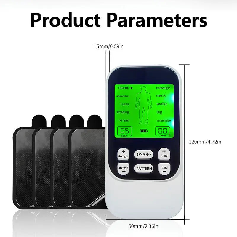 Muscle Massage Unit, 10 Modes Dual Channel, 30 Intensity Levels, Compact Rechargeable Body Massager with 10 Pads