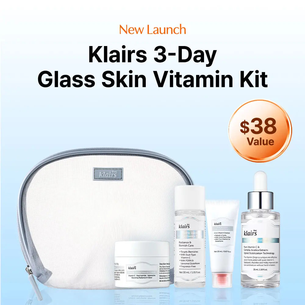 [Dearklairs] 3-Day Glass Skin Vitamin Kit - 4 Steps Travel Kit for Glowing Skin with Vitamin C PDRN Glutathione & Niacinamide for Sensitive Skin