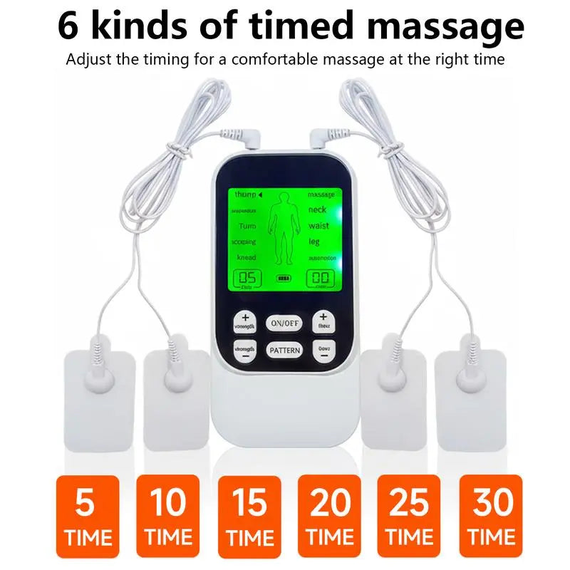 Muscle Massage Unit, 10 Modes Dual Channel, 30 Intensity Levels, Compact Rechargeable Body Massager with 10 Pads